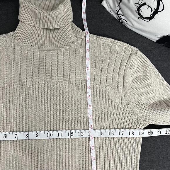 Calvin Klein beige cream ribbed turtleneck sweater men's Sz L - Picture 8 of 9